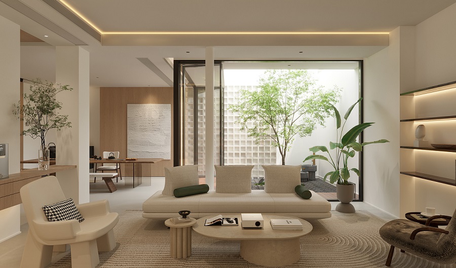 Phòng khách tối giản với gam màu đơn sắc mang đến sự sang trọng, đẳng cấp cho không gian