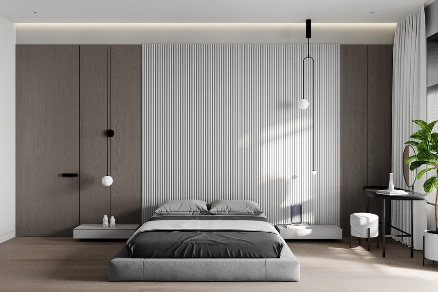 Thiết kế phòng ngủ theo phong cách tối giản được xem là gợi ý lý tưởng cho những ai thường xuyên làm việc trong môi trường áp lực cao đang mong muốn không gian nghỉ ngơi thư giãn tuyệt đối