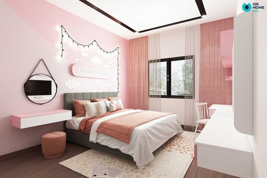 Trong thiết kế nội thất phòng ngủ cho bé gái, chúng ta nên ưu tiên các gam màu hồng, màu pastel nhẹ nhàng, dễ thương phù hợp với sở thích của nàng công chúa nhỏ