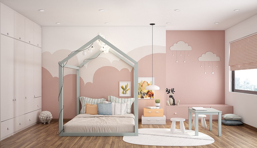 Khi lên phương án thiết kế nội thất phòng ngủ cho trẻ nhỏ trong nhà, chúng ta không chỉ phải lựa chọn đồ nội thất với kích cỡ phù hợp mà còn cần cân nhắc chi tiết trang trí dễ thương theo sở thích và độ tuổi từng bé