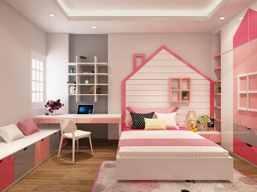 Phần lớn đồ dùng nội thất trong phòng đều thiết kế nhỏ xinh, vừa phải phù hợp với hình thể của bé ở độ tuổi lên 3