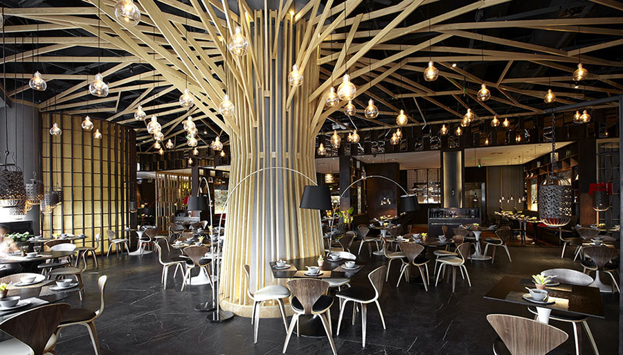 Một thiết kế nội thất nhà hàng hiện đại với kết cấu độc đáo cùng lối bài trí ấn tượng chắc chắn sẽ khiến thực khách phải trầm trồ
