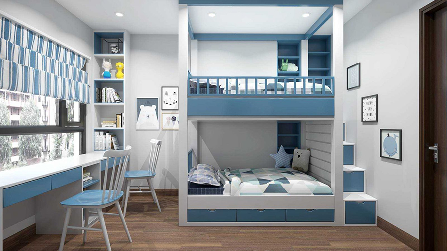 Đặc biệt, với những căn hộ diện tích không quá lớn thì việc dùng giường tầng giúp chúng ta tiết kiệm đáng kể không gian mà vẫn đảm bảo sự thoải mái cho trẻ khi nghỉ ngơi